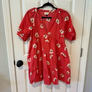 Pink Floral Baby Doll V Neck Dress -‎ Size Small
